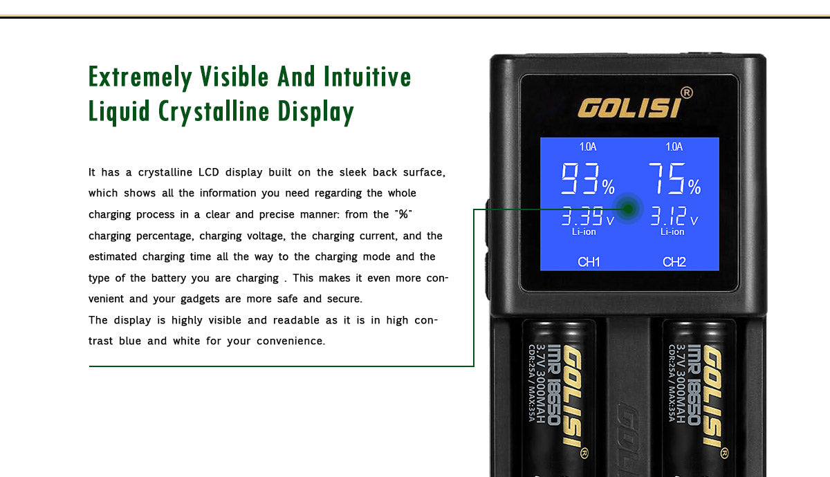 Golisi S2 Smart Charger with LCD Screen (2 Bay)