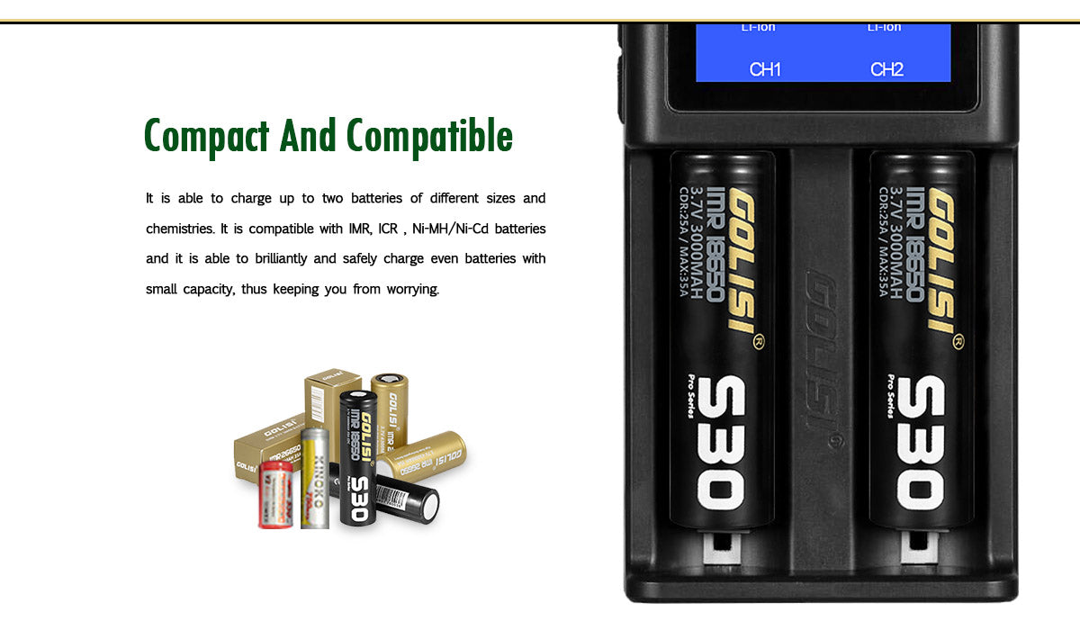 Golisi S2 Smart Charger with LCD Screen (2 Bay)